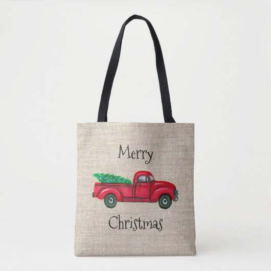  Canvas tas met kerstbomen rond de Rode Vrachtwage (Voorkant)