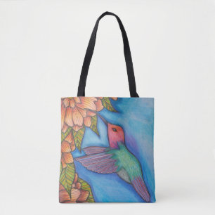 Canvas tas met kolibrie en bloemen potlood kunst