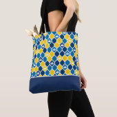 Canvas tas met krulling - blauw/geel (Dichtbij)