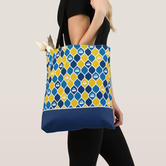 Canvas tas met krulling - blauw/geel (Dichtbij)