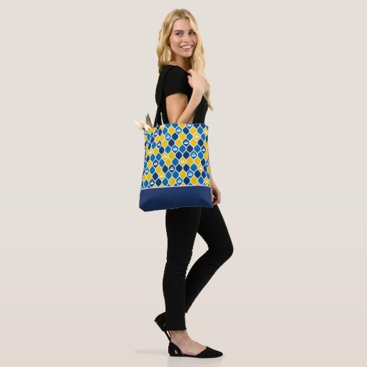 Canvas tas met krulling - blauw/geel (Op model)