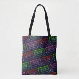Canvas tas met Neon Multicolor Cassettepatroon