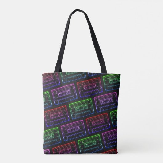 Canvas tas met Neon Multicolor Cassettepatroon (Achterkant)