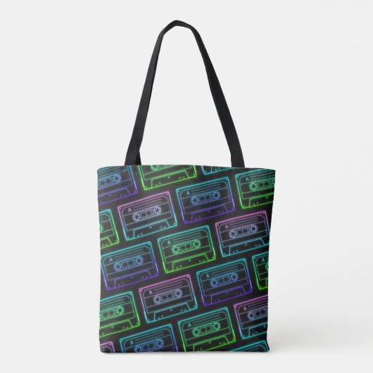 Canvas tas met Neon Multicolor Cassettepatroon (Achterkant)
