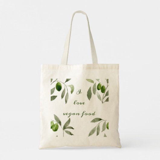 Canvas tas met olijven en ik hou van vegan-voedsel (Achterkant)