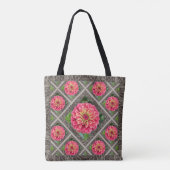 Canvas tas met opvallende roze zinnia's (Achterkant)