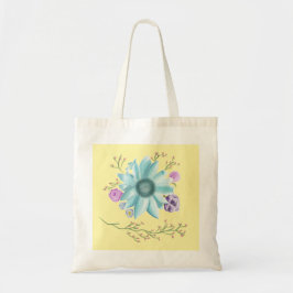 Canvas tas met originele blauwgroen bloem en wijns