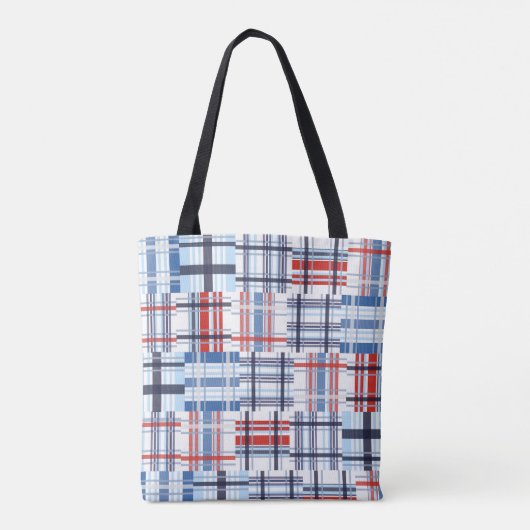 Canvas tas met rode, witte en blauwe Madras met te (Achterkant)