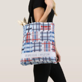 Canvas tas met rode, witte en blauwe Madras met te (Dichtbij)