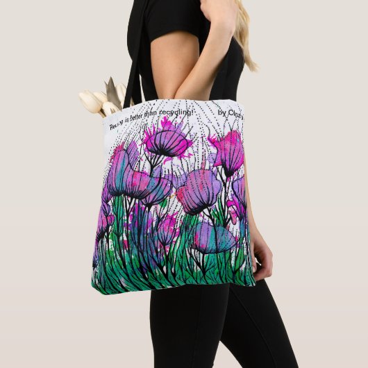 Canvas tas met roze bloemen (Dichtbij)