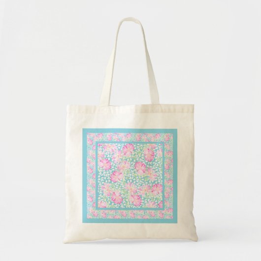  Canvas tas met roze rozen, witte vlinders (Voorkant)