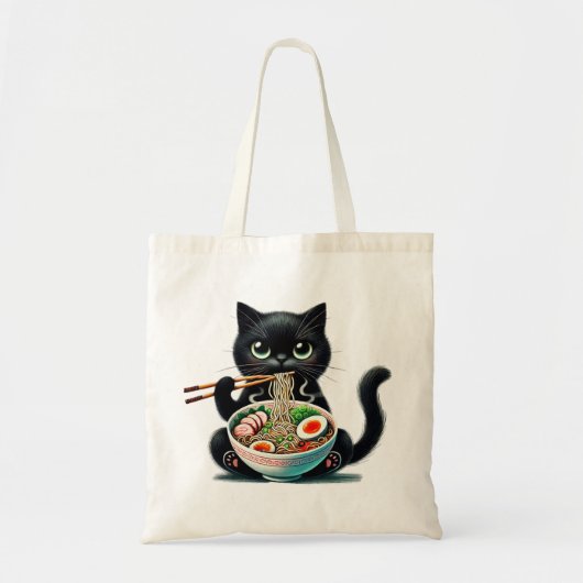 Canvas tas met Schattigee kat Genieten van Ramen (Voorkant)