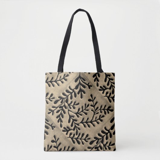 Canvas tas met tan en zwart gebladerte print (Voorkant)