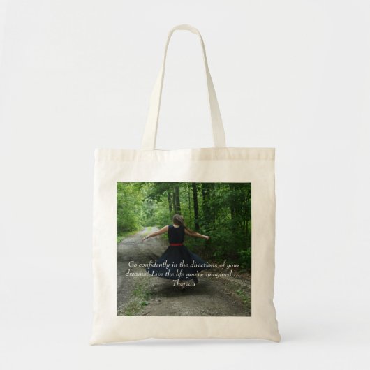 Canvas tas met Thoreau-citaat en originele foto (Voorkant)
