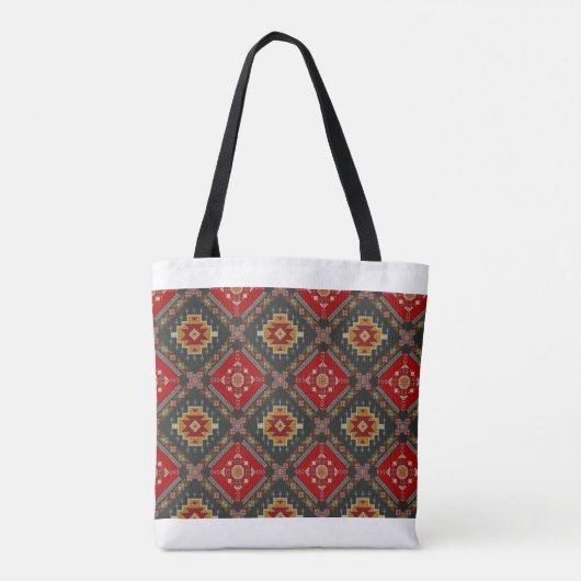 Canvas tas Met Turks Tegel Patroon Rood en Zwart (Achterkant)