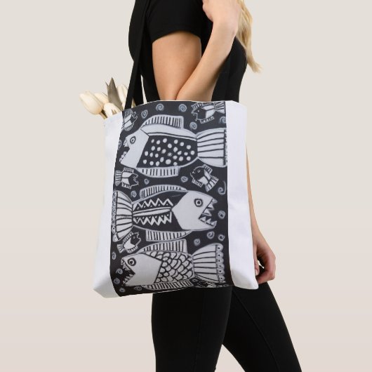 Canvas tas met vis (Dichtbij)