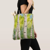 Canvas tas met waterverf aspenbomen (Dichtbij)