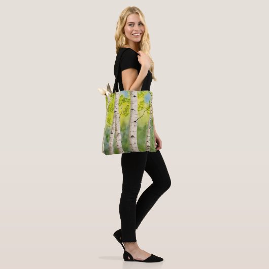 Canvas tas met waterverf aspenbomen (Op model)