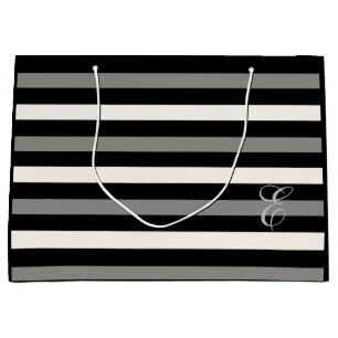 Canvas tas met witte en zwarte streep groot cadeauzakje