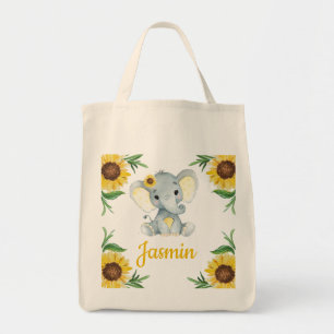 Canvas tas met zonnebloem, naam olifant