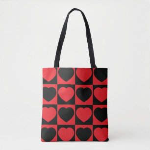 canvas tas met zwarte en rode harten