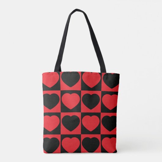 canvas tas met zwarte en rode harten (Achterkant)