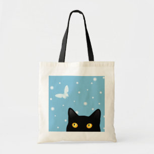 Canvas tas met zwarte kat en sneeuwvlinder