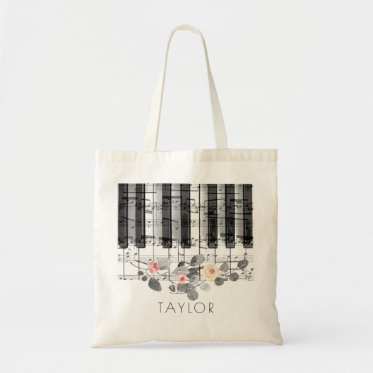 canvas tas muziekpiano-rozen (Voorkant)