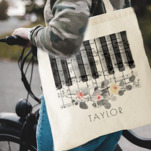 canvas tas muziekpiano-rozen