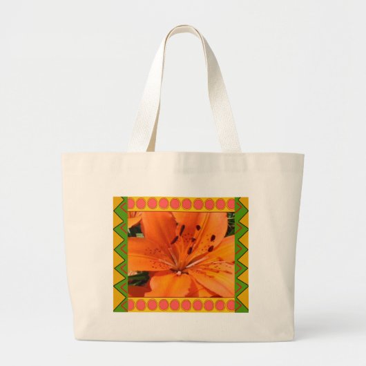 canvas tas : Oranje Lily met artistieke grens (Voorkant)