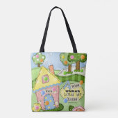 canvas tas "Patchwork Meadow" Cottage met scripts (Achterkant)