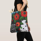 canvas tas "Patchwork Meadow" oppies met scripts (Dichtbij)