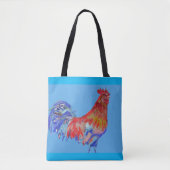 Canvas tas Rode en blauwe Waterverf Rooster (Voorkant)
