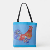 Canvas tas Rode en blauwe Waterverf Rooster (Achterkant)