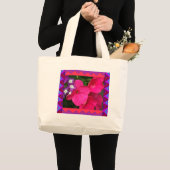 canvas tas : Roze imatiens met artistieke grens (Voorkant (product))