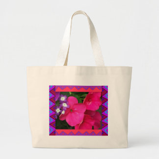 canvas tas : Roze imatiens met artistieke grens