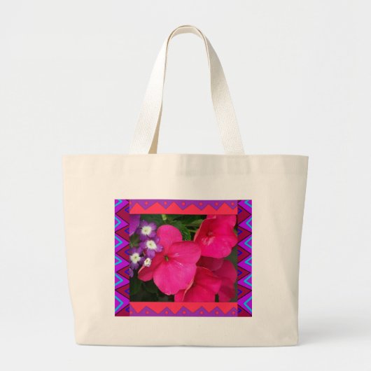 canvas tas : Roze imatiens met artistieke grens (Voorkant)