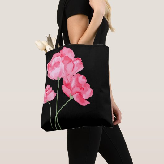 Canvas tas-roze papaver tote bag (Dichtbij)
