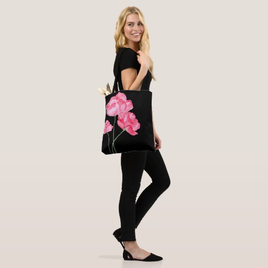 Canvas tas-roze papaver tote bag (Op model)
