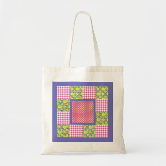 Canvas tas: Roze: Primroses, Polka Dots, Gingham Tote Bag (Voorkant)