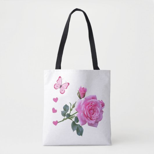 Canvas tas roze roze vlinder - harten (Voorkant)