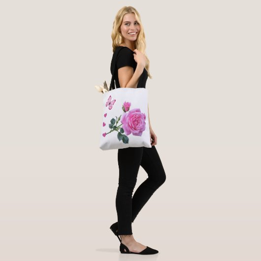 Canvas tas roze roze vlinder - harten (Op model)