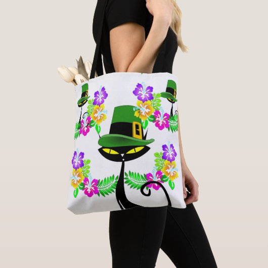 Canvas tas Saint Patrick's Day Cat Floral (Dichtbij)