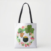 Canvas tas Saint Patrick's Day Teddy Bear Floral (Voorkant)