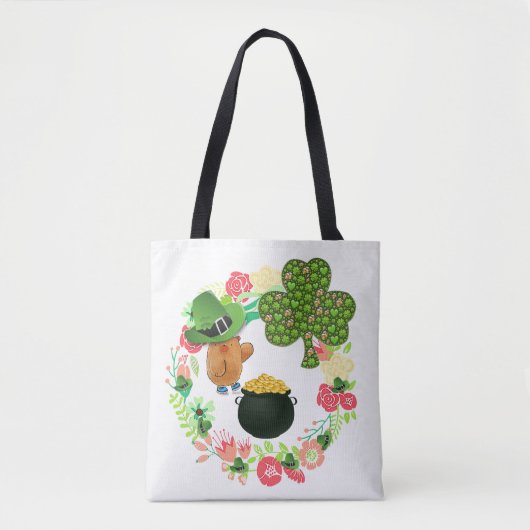 Canvas tas Saint Patrick's Day Teddy Bear Floral (Voorkant)