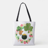 Canvas tas Saint Patrick's Day Teddy Bear Floral (Achterkant)