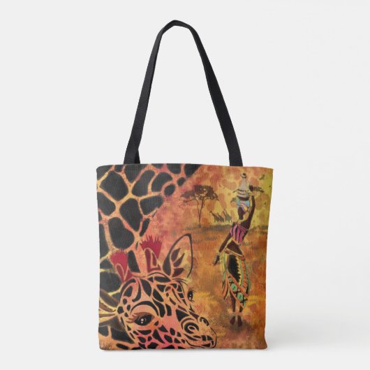 Canvas tas van Afrikaanse meisjes en Giraffes (Achterkant)