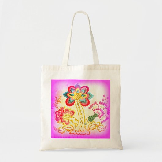 canvas tas van de roze palmboom met roze hippie (Voorkant)