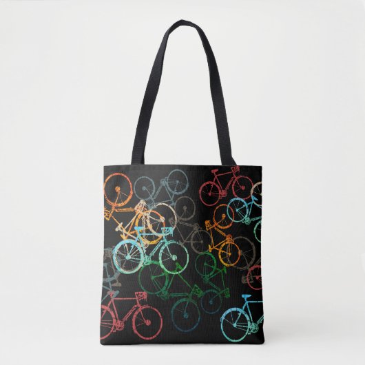 Canvas tas van fietsen . gekleurde fietsen op zwar (Voorkant)