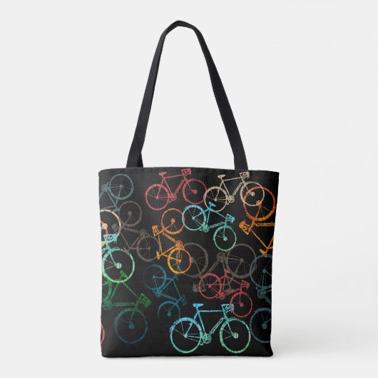 Canvas tas van fietsen . gekleurde fietsen op zwar (Achterkant)